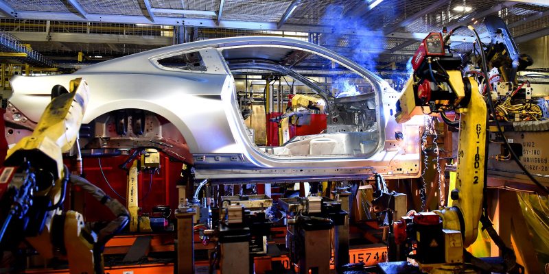 A robot in the Body Shop of Flat Rock Assembly Plant works to build a Mustang body. Ford Mustang is the best-selling sports car of the last 50 years, is featured in more movies and has more Facebook followers than any other car in the world.